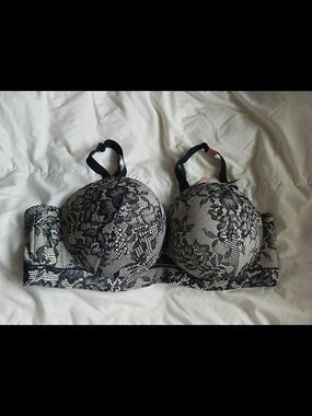 Lane Bryant Black Lace Overlay Cream Push-Up Bra